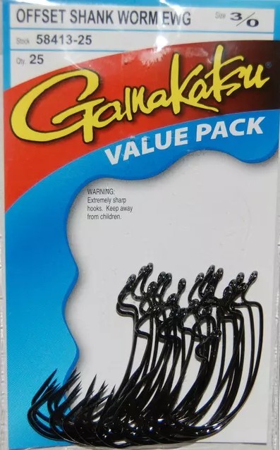 Gamakatsu Offset X-Wide Gap Black Worm Hooks (25-Pack)